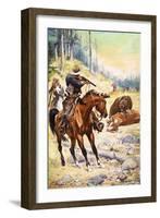 American Cowboys Surround a Bear Crouched over the Body of a Cow-Stanley L. Wood-Framed Giclee Print