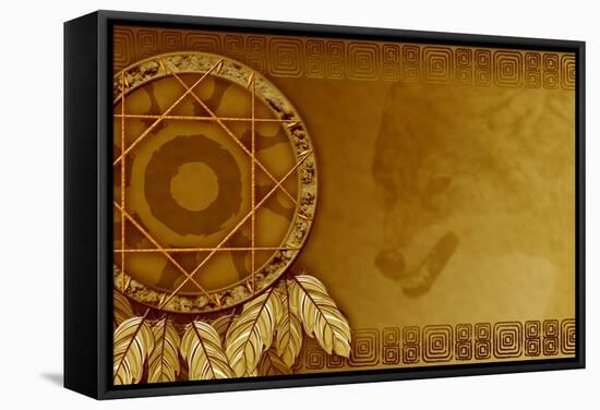 American Dreamcatcher With Wolf-Sateda-Framed Stretched Canvas