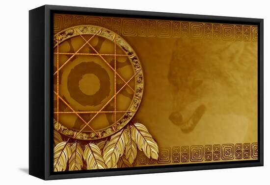 American Dreamcatcher With Wolf-Sateda-Framed Stretched Canvas