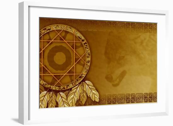 American Dreamcatcher With Wolf-Sateda-Framed Art Print