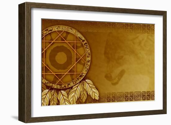 American Dreamcatcher With Wolf-Sateda-Framed Art Print