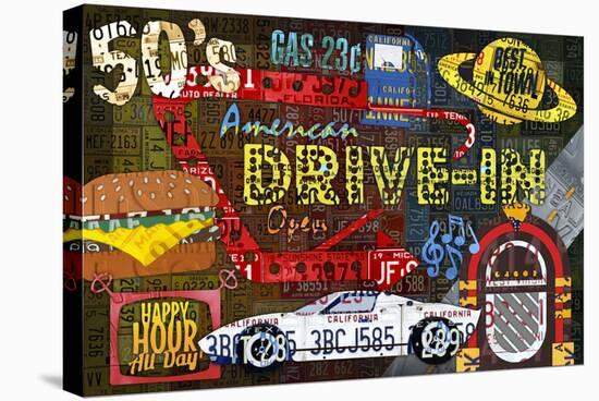 American Drivers License Plate Art Collage-Design Turnpike-Stretched Canvas