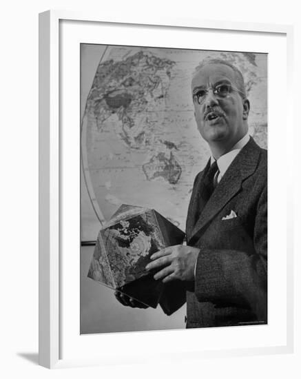 American Engineer and Architect Buckminster Fuller Holding a Globe-Andreas Feininger-Framed Premium Photographic Print