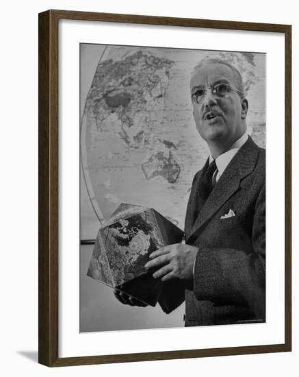 American Engineer and Architect Buckminster Fuller Holding a Globe-Andreas Feininger-Framed Premium Photographic Print