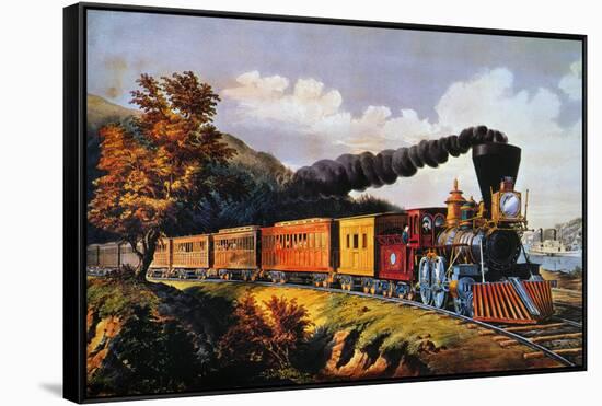 American Express Train-Currier & Ives-Framed Stretched Canvas