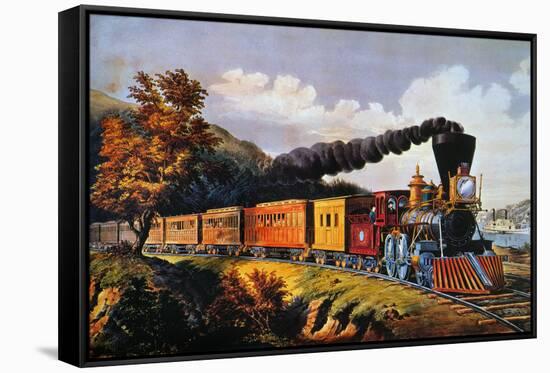 American Express Train-Currier & Ives-Framed Stretched Canvas