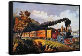 American Express Train-Currier & Ives-Framed Stretched Canvas