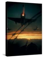 American F-102 Interceptor Fighters Flying Dawn Patrol Mission During Vietnam War-null-Stretched Canvas