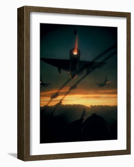 American F-102 Interceptor Fighters Flying Dawn Patrol Mission During Vietnam War-null-Framed Photographic Print