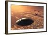 American F-22 Stealth Raptor Aircraft Chasing a Much Larger Ufo-null-Framed Art Print