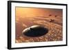 American F-22 Stealth Raptor Aircraft Chasing a Much Larger Ufo-null-Framed Art Print