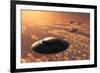 American F-22 Stealth Raptor Aircraft Chasing a Much Larger Ufo-null-Framed Art Print