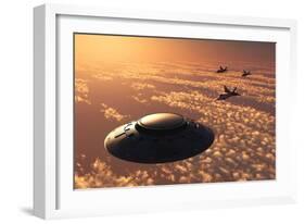 American F-22 Stealth Raptor Aircraft Chasing a Much Larger Ufo-null-Framed Premium Giclee Print