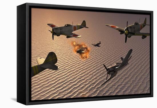 American F4U Corsair Aircraft Attacking Japanese Nakajima Torpedo Bombers-null-Framed Stretched Canvas