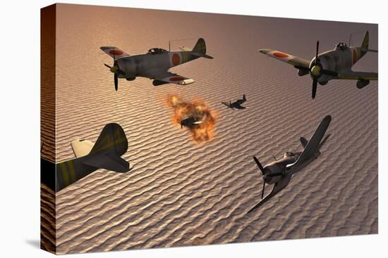 American F4U Corsair Aircraft Attacking Japanese Nakajima Torpedo Bombers-null-Stretched Canvas