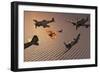 American F4U Corsair Aircraft Attacking Japanese Nakajima Torpedo Bombers-null-Framed Premium Giclee Print