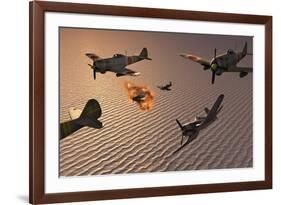 American F4U Corsair Aircraft Attacking Japanese Nakajima Torpedo Bombers-null-Framed Art Print