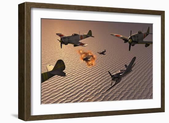 American F4U Corsair Aircraft Attacking Japanese Nakajima Torpedo Bombers-null-Framed Art Print