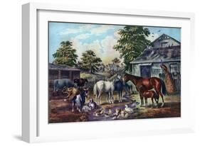 American Farm Yard in the Morning, 1857-Currier & Ives-Framed Giclee Print