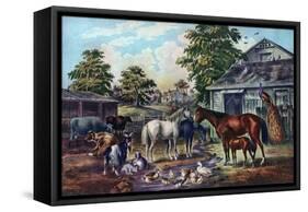 American Farm Yard in the Morning, 1857-Currier & Ives-Framed Stretched Canvas