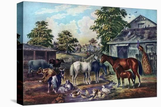 American Farm Yard in the Morning, 1857-Currier & Ives-Stretched Canvas