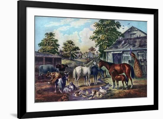 American Farm Yard in the Morning, 1857-Currier & Ives-Framed Giclee Print