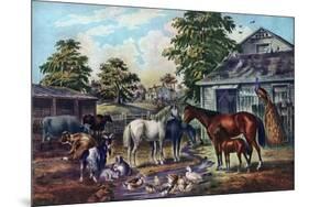 American Farm Yard in the Morning, 1857-Currier & Ives-Mounted Giclee Print