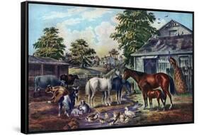 American Farm Yard in the Morning, 1857-Currier & Ives-Framed Stretched Canvas