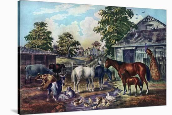 American Farm Yard in the Morning, 1857-Currier & Ives-Stretched Canvas