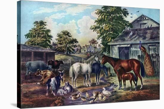 American Farm Yard in the Morning, 1857-Currier & Ives-Stretched Canvas