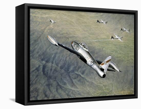 American Fighter Planes Flying over North Korea-null-Framed Stretched Canvas