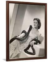 American Film Star Joan Bennett Models a Dress She Wears in Her Latest Picture "Girl Trouble"-null-Framed Art Print