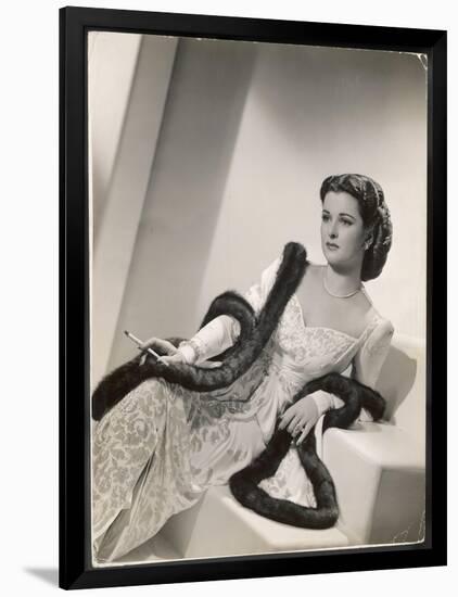 American Film Star Joan Bennett Models a Dress She Wears in Her Latest Picture "Girl Trouble"-null-Framed Art Print