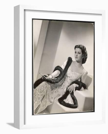 American Film Star Joan Bennett Models a Dress She Wears in Her Latest Picture "Girl Trouble"-null-Framed Art Print