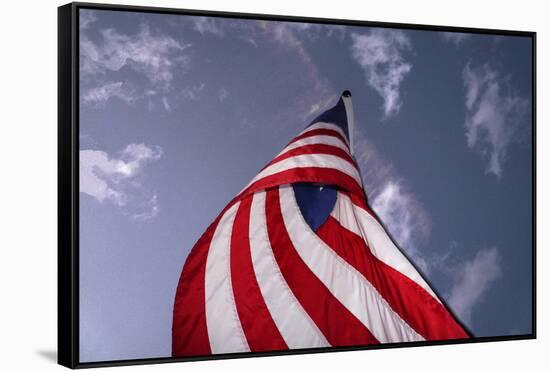 American Flag Against Blue-null-Framed Stretched Canvas