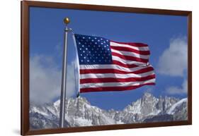 American Flag and Snow on Sierra Nevada Mountains, California, USA-David Wall-Framed Photographic Print