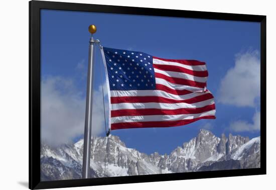 American Flag and Snow on Sierra Nevada Mountains, California, USA-David Wall-Framed Photographic Print