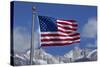 American Flag and Snow on Sierra Nevada Mountains, California, USA-David Wall-Stretched Canvas