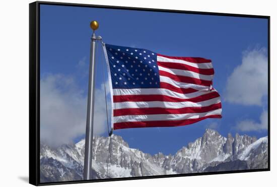 American Flag and Snow on Sierra Nevada Mountains, California, USA-David Wall-Framed Stretched Canvas
