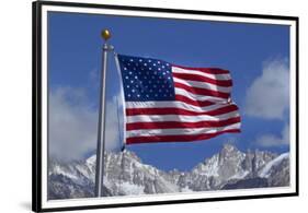 American Flag and Snow on Sierra Nevada Mountains, California, USA-David Wall-Framed Premium Photographic Print