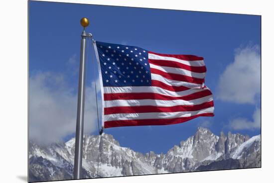 American Flag and Snow on Sierra Nevada Mountains, California, USA-David Wall-Mounted Premium Photographic Print