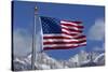 American Flag and Snow on Sierra Nevada Mountains, California, USA-David Wall-Stretched Canvas