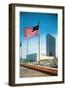 American Flag and United Nations Buildings, New York City-null-Framed Art Print