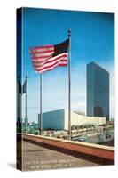 American Flag and United Nations Buildings, New York City-null-Stretched Canvas