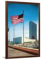 American Flag and United Nations Buildings, New York City-null-Framed Art Print