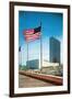 American Flag and United Nations Buildings, New York City-null-Framed Art Print