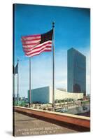 American Flag and United Nations Buildings, New York City-null-Stretched Canvas