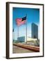 American Flag and United Nations Buildings, New York City-null-Framed Art Print