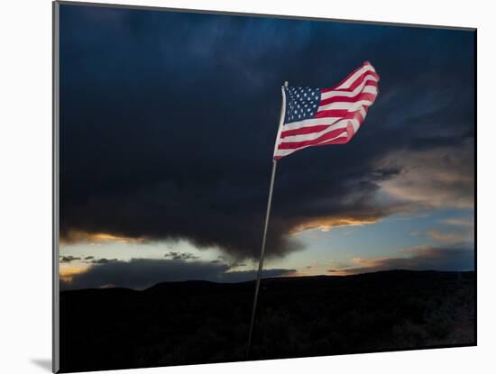 American Flag Blowing in Wind at Dusk in the Desert-James Shive-Mounted Photographic Print