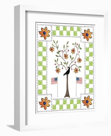 American Flag Crow Sunflower Tree-Cheryl Bartley-Framed Giclee Print